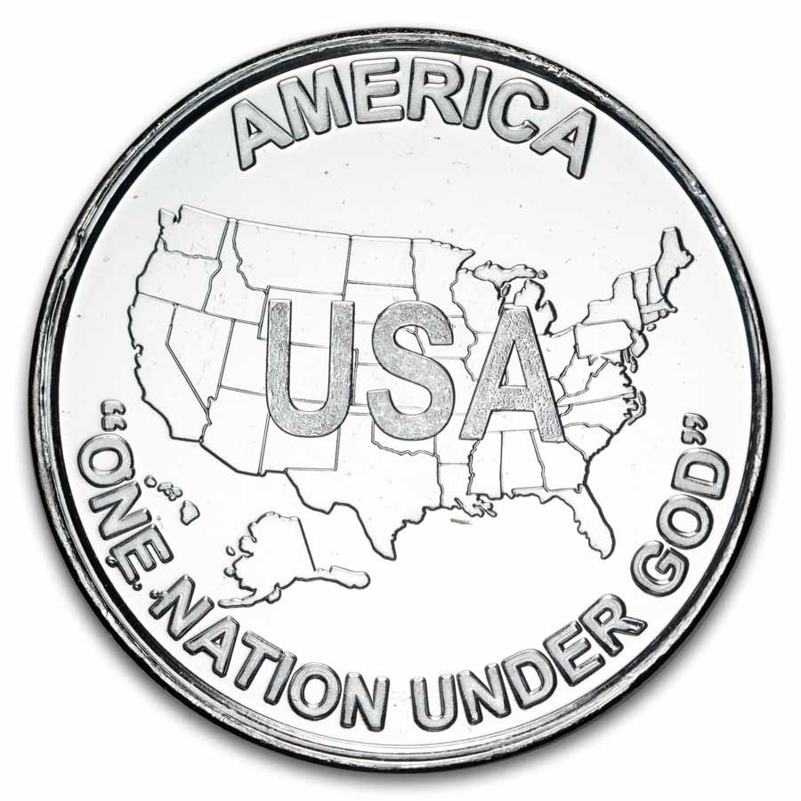 1 oz Silver Round - America USA Map "One Nation Under God"